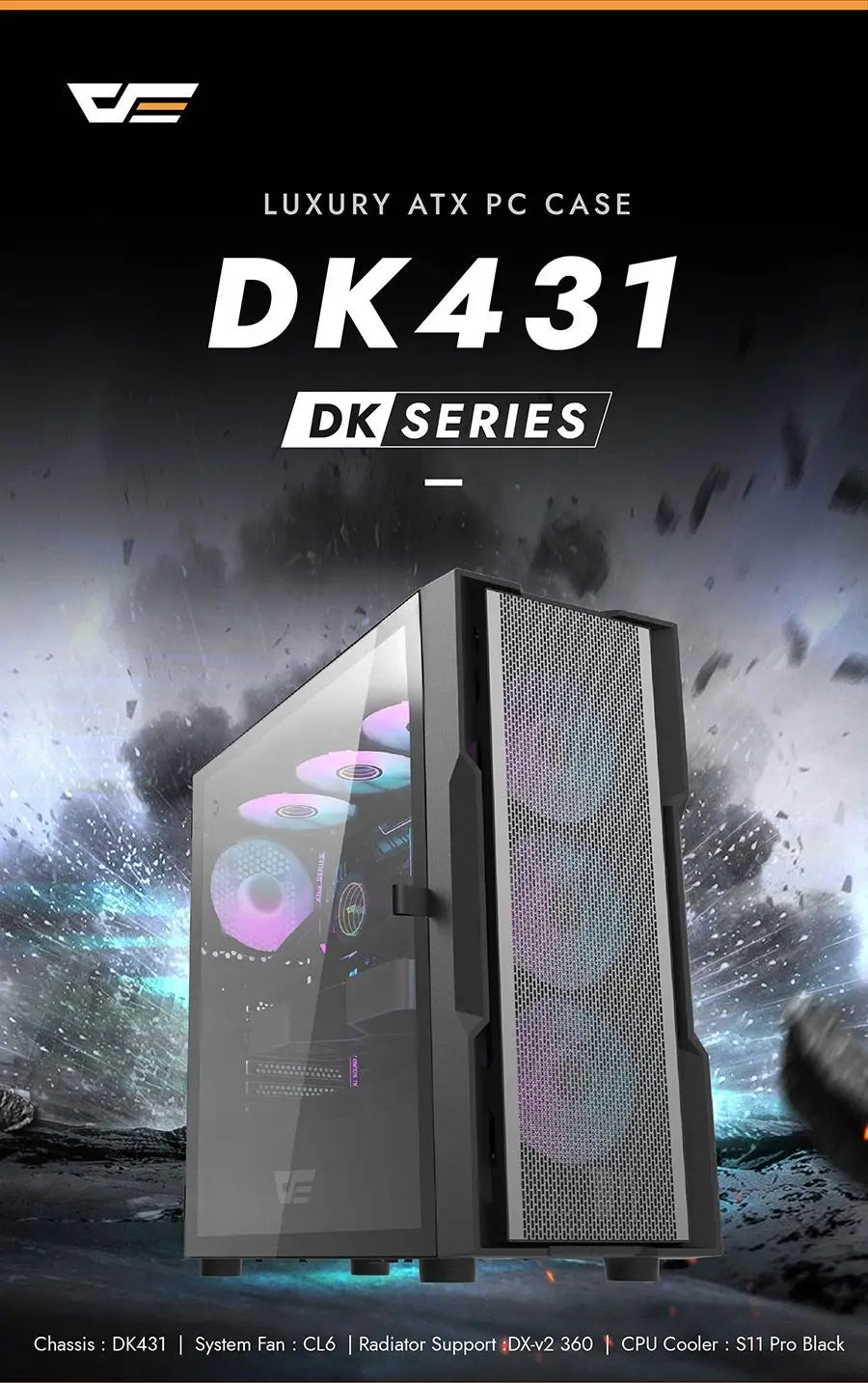 DarkFlash DK431 Tempered Glass Mesh ATX Case 4X ARGB Fans - White