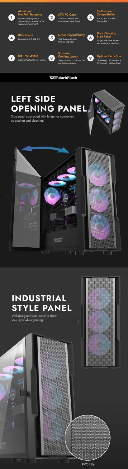 DarkFlash DK431 Tempered Glass Mesh ATX Case 4X ARGB Fans - White