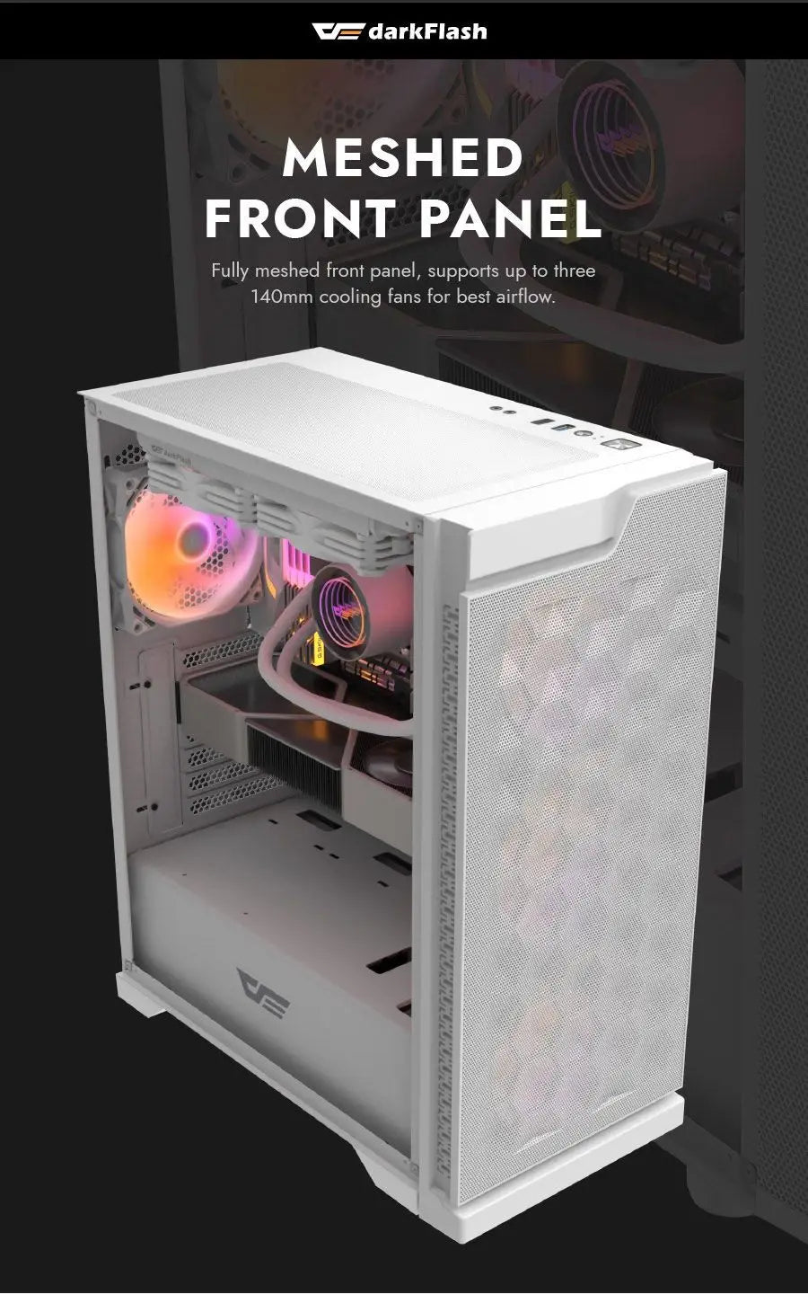DarkFlash DK361 Tempered Glass ATX PC Case 4X ARGB Fans - White