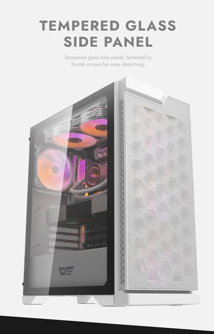 DarkFlash DK361 Tempered Glass ATX PC Case 4X ARGB Fans - White