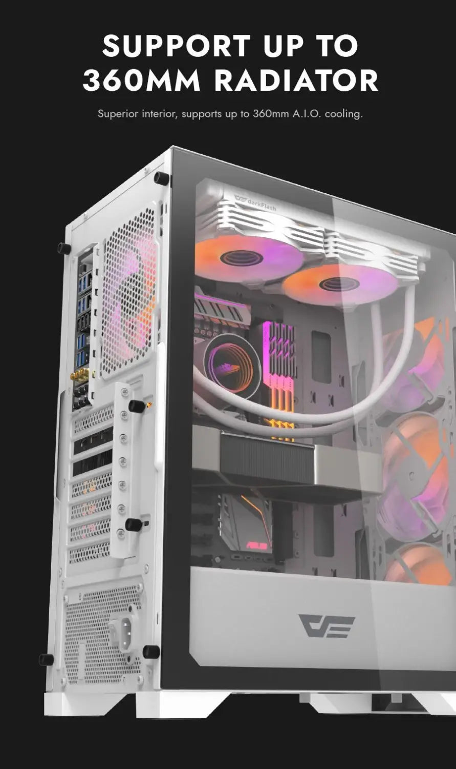 DarkFlash DK361 Tempered Glass ATX PC Case 4X ARGB Fans - White