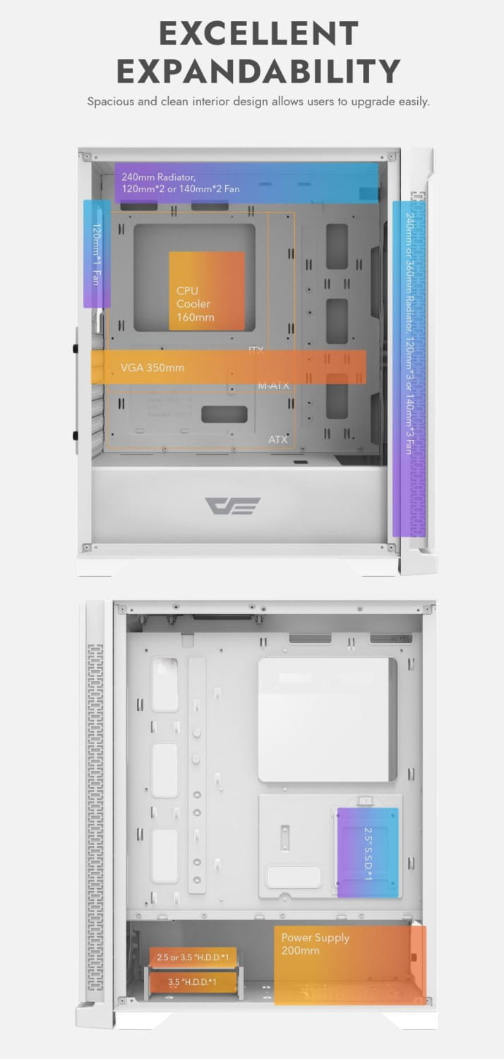 DarkFlash DK361 Tempered Glass ATX PC Case 4X ARGB Fans - White