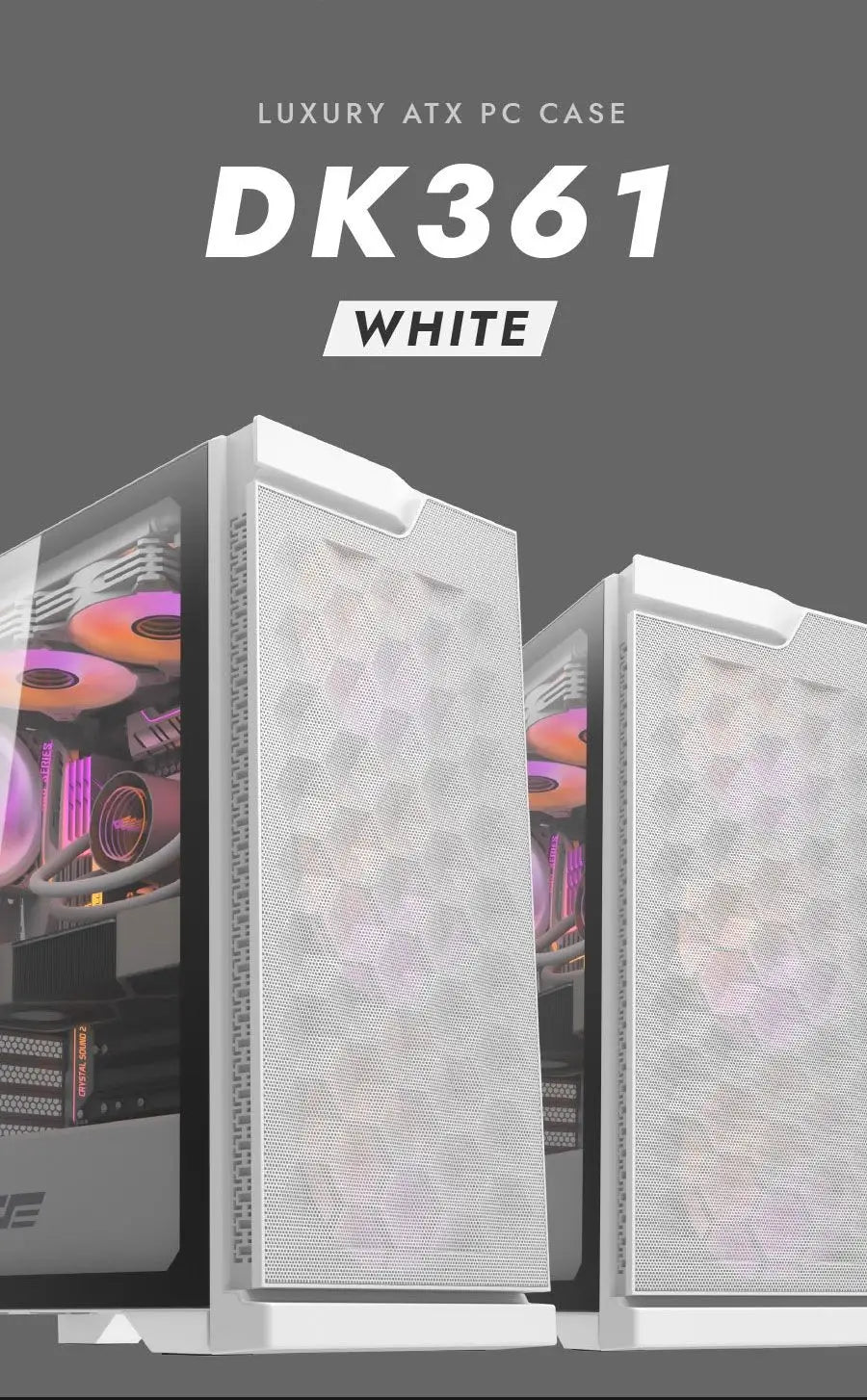 DarkFlash DK361 Tempered Glass ATX PC Case 4X ARGB Fans - White