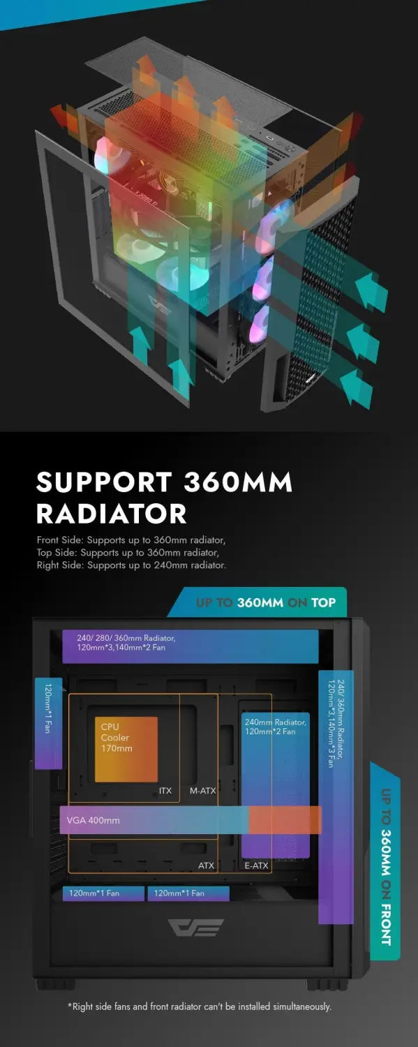 DarkFlash DF2100 Tempered Glass ATX PC Case 4X ARGB Fans - Black