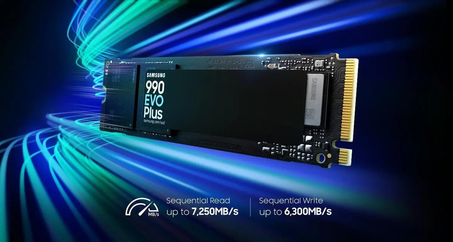 Samsung 990 EVO Plus 1TB M.2 NVMe SSD PCIe Gen 4 - Read/Write up to 7150MB/s / 6300MB/s