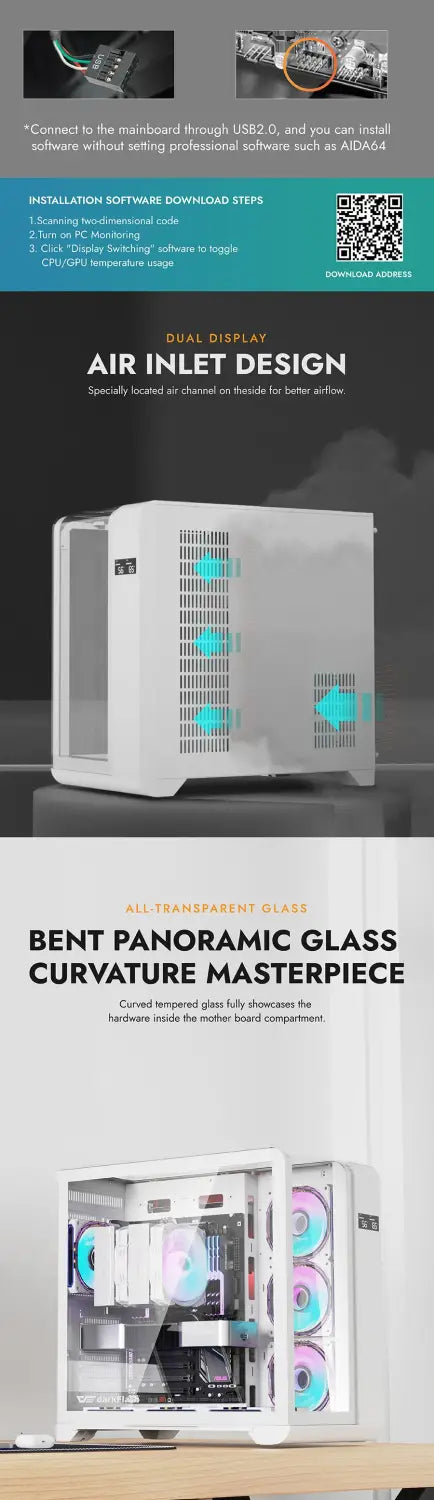 DarkFlash L280 ATX Curved Tempered Glass PC Case - White