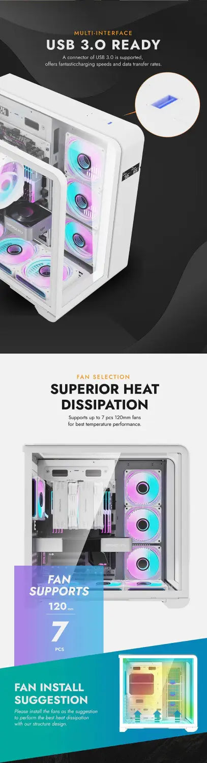 DarkFlash L280 ATX Curved Tempered Glass PC Case - White