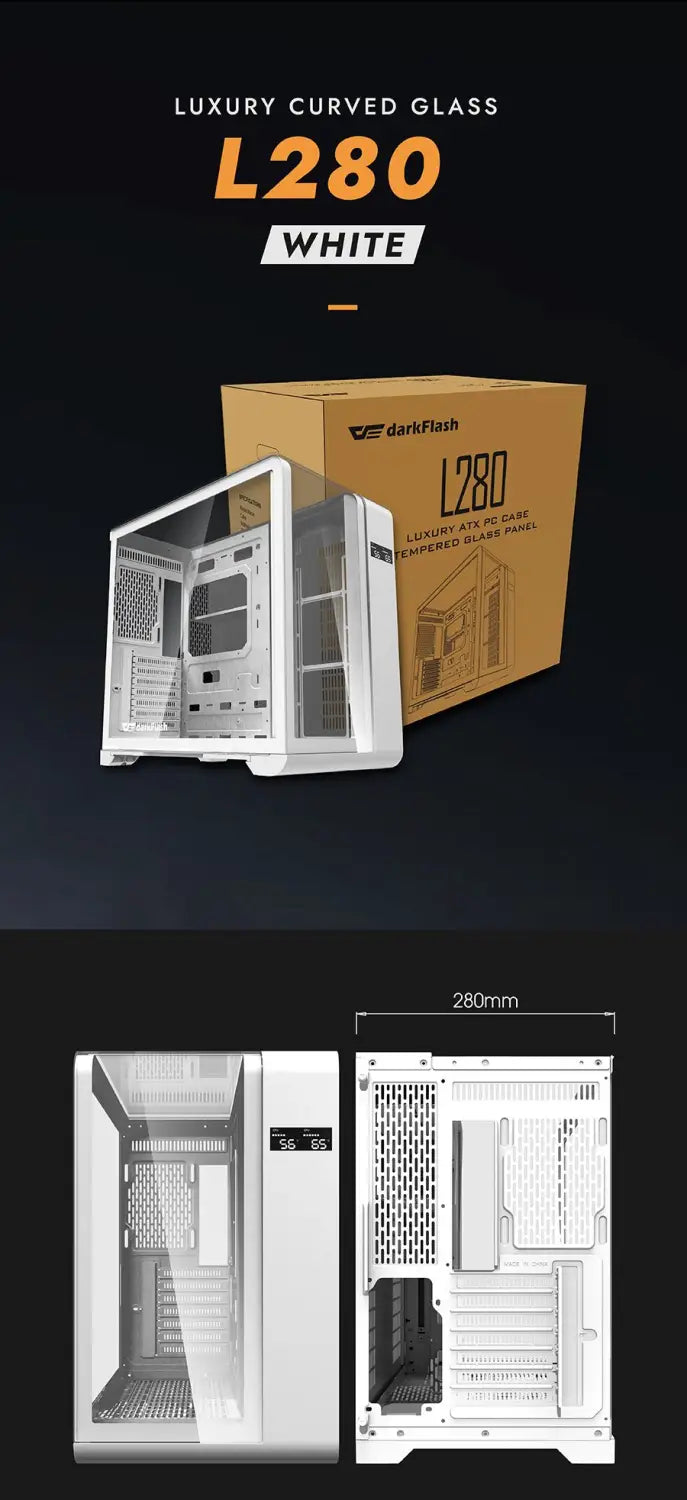 DarkFlash L280 ATX Curved Tempered Glass PC Case - White