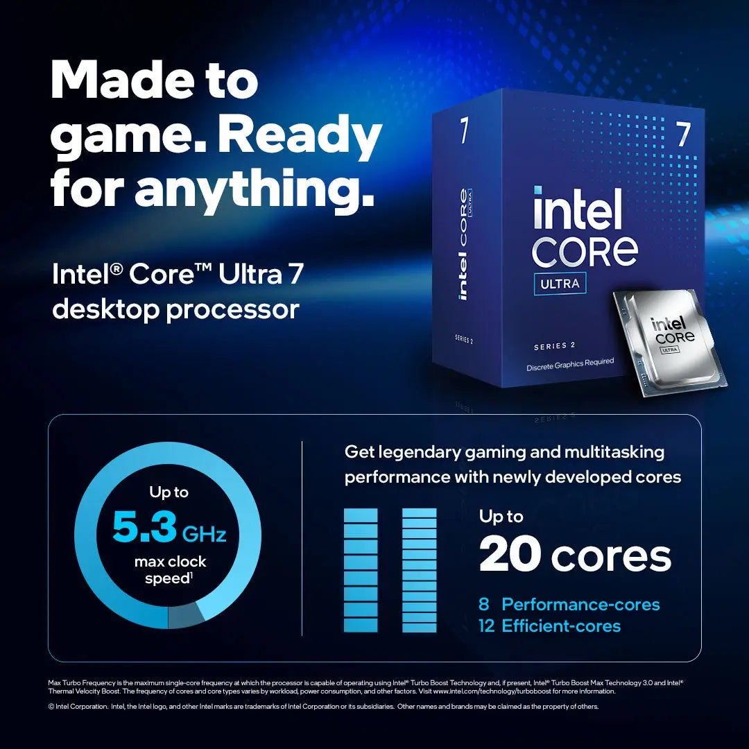 Intel® Core™ Ultra 7 Processor 265F 20 Cores / 20 Threads - Max Turbo 5.2GHz