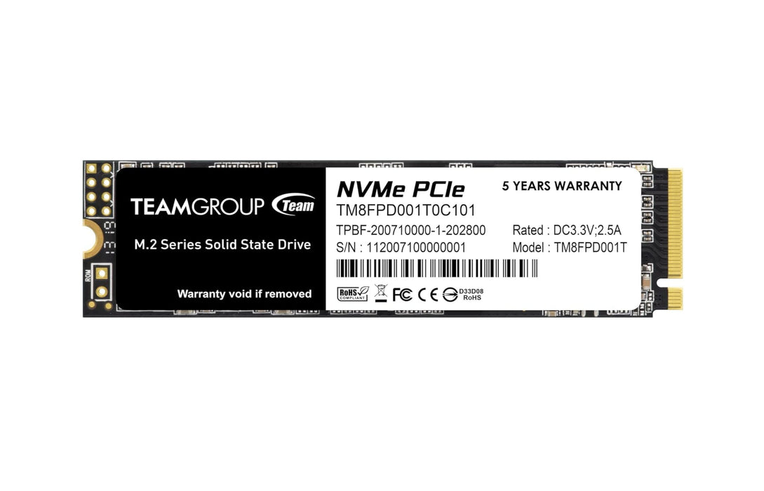 TEAMGROUP MP33 PRO 1TB TLC NVMe PCIe Gen3x4 M.2 2280 SSD - R/W 2,400 / 2,100 MB/s
