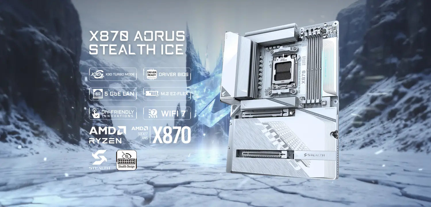 GIGABYTE X870 AORUS STEALTH ICE WIFI 7 ATX Motherboard