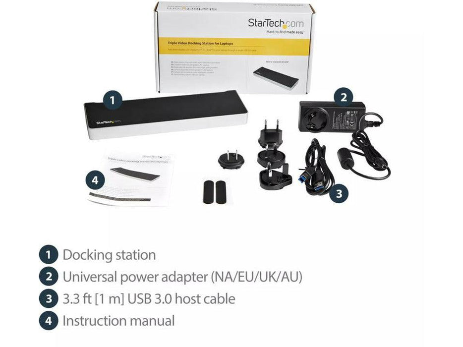 StarTech Triple Monitor USB 3.0 Laptop Docking Station - 4K HDMI, 2x DisplayPort - Universal USB Dock for Windows & Mac OS - Godmode Dock Startech